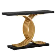 Console Coffee Table Hallway Side Sofa Narrow TV Unit Storage Rack Desk Stand Faux Marble Black Modern Living Room Entry Office Furniture 100x30x80cm