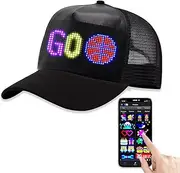 [sasecgo] LED Hats, LED Display Screen Baseball Caps,Bluetooth APP Control,Supports Text, Patterns, Animations for Party Bar Christmas Black, Black, Medium