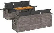 vidaXL Garden Sofa Set - 7 Piece Modular Outdoor Lounge - Grey PE Rattan Patio Couch with Cushions and Adjustable Table
