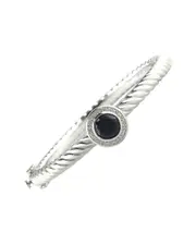 Round Silver & Stainless Steel 2.36 ct. tw. Diamond & Lab-Grown Sapphire Bangle Bracelet