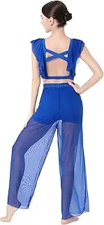 [AFAVOM] Lyrical Dance Dress for Women Modern Contemporary Dance Costume Chiffon Crop Top + Mesh Pants Ballet Leotard Outfit