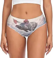 [RPLIFE] Cute Pig Flying Clouds Funny Pantie Brief, Comfort Stretch Underwear, Womens Spandex Briefs, Soft Underwear, Cute Pig Flying Clouds Funny, X-Large
