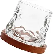 FUNNETOYU Enhance Your Drink Time: 2 Pack Rotating Whiskey Glasses Wooden Base for Home Bars