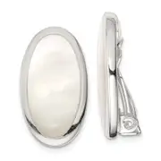 Sterling Silver Rhodium-Plated Polished Mother Of Pearl Oval Non Pierced Earrings