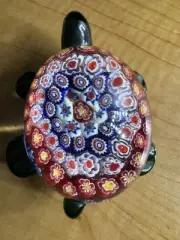 Large Vintage Murano Millefiori Turtle Figure Paperweight 4"