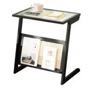 Catzon Rattan Nightstand with Storage Rack Boho End Table for Bedroom-Black
