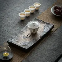 在飛比找樂天市場購物網優惠-日式復古干泡臺茶盤家用陽臺小型瀝水排水托盤陶瓷茶海儲水式茶臺