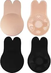 [KSNOW] 2 Pair Women Rabbit Sexy Strapless Invisible Bra Lift Nipple Covers Silicone Adhesive Backless Breathable Breast Lift