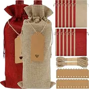 24Pcs Burlap Wine Bags With Tags and Ropes - Reusable Bottle Gift Bags With Drawstring for 750ml Bottles - Party, Wedding, and Home Storage
