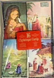 Vintage 16 Christmas Cards with Scripture Text New w/Box