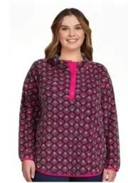 Terra Sky Women's Plus Faux Shearling Pullover Pink Geometric Shapes Sz 4X