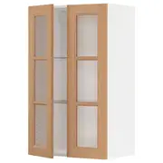 METOD wall cabinet w shelves/2 glass drs, white/Vedhamn oak, 60x37x100 cm