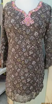NEW Printed chiffon embroidery tunic top blouse - Printed kurta size M 40
