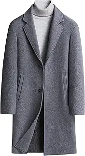 [Gsywaipei] Men's Classic Wool Blend Peacoat Trench Overcoat Single Breasted Coat Length Notch Lapel Male Pea Coats, Grey, 3X-Large