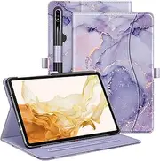 [FINTIE] Case for Samsung Galaxy Tab S9 Plus 2023/S8 Plus 2022/S7 FE 2021/S7 Plus 2020 12.4 Inch, Multi-Angle Viewing Protective Cover with Pocket, Auto Sleep/Wake, Lilac Marble