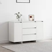 White Sideboard Buffet Cabinet for Dining Room, Engineered Wood Storage Hallway Table, Modern Lacquered Furniture