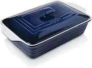 KOOV Ceramic Casserole Dish with Lid, Covered Rectangular Casserole Dish Set, Lasagna Pans with Lid for Cooking, Baking dish With Lid for Dinner, 9 x 13 Inches, Gradient Series (Gradient Blue) Grey)