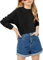 [Haloumoning] Girls' Pullover Crew Neck Love Heart Print Cute Jumper Plain Plus Size Knitted Jumper