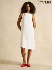 Joules Delphine White Shift Dress With Linen (AK0005) | $127