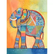 Elephant With Geometric Patterns Modern Folk Art Art Canvas Picture Print 18X24