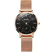 Women Waterproof Ultra-Thin Small Dial Quartz Watch(Rose Gold + Black)