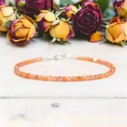 2mm Orange Sunstone Healing Crystals Anklets For Women Sterling Silver chain New