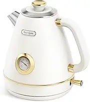 Hazel Quinn Retro Vintage Design Stainless Steel 1.7 Litres BPA Free Automatic Shut-Off Kettle Temperature Display Strix Controller Dry Protection 2200 W Pearl White