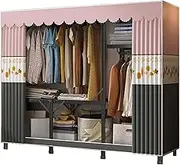 Folding Wardrobe, Fabric Cabinet, Foldable Coat Rack with Clothes Rails, Cloth Wardrobes for Bedroom Single, Canvas Folding Wardrobe Storage, Pink Gray