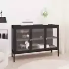 Steel Glass Sideboard Buffet Cabinet Storage Rack Display Shelf Cupboard Black
