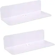 Acrylic Floating Wall Shelf Set, 23 cm TV and Projector Mount, 2-Pack with Cable Clips (White)