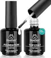 Beetles 2 Pcs 15ml No Wipe Gel Top Coat and Base Coat Set - Shine Finish and Long Lasting, Soak Off LED Gel Base Top Coat Glossy Shine Finish