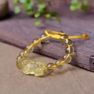 純手工編織天然黃水晶貔貅手鏈 開光黃水晶皮丘手串 黃水晶手鏈