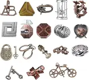 18Pcs/Set Brain Teaser Metal Puzzle Sets, 3D Unlock Interlocking Puzzle, Metal Knot Puzzle Mind Games, Puzzle Switch Games, Adults Educational Toy Gift, Stop Addicted to Mobilephone