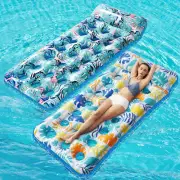 2 Pack Inflatable Pool Float Mat, Giant Pool Floats Adult Size with Headrest