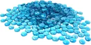 3 Lb (300PCS) Flat Glass Marbles Ocean Blue Color Glass Gems Pebbles Stones M...