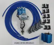 FORD 351W BLUE Small Cap HEI Distributor,Coil & UNIVERSAL SPARK PLUG WIRE 45 USA