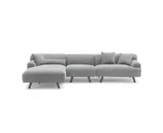 MAX Grey Fabric Upholstery L-Shape Four Seater Sofa/Plywood Frame/Wood Legs/Chaise - Left Chaise