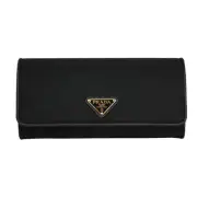 Prada Triangle Logo Tessuto Re-Nylon Black Continental Large Flap Wallet NWT