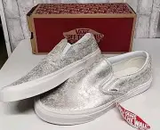 Vans Classic Silver Cracked Leather Skate Shoes Sneaker Mens 11.5 Womens 13