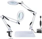 10x Magnifying Glass with Light and Stand, 2 in 1 Clamp Flex Magnifying Lamp, Adjustable Swivel Arm, 3 Color Modes LED Desk Lamp for Reading Crafts Repair Workbench - White