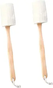 NOLITOY Wooden Handle Natural Loofah Back Brush Exfoliating Body Scrubber Long Handle Bath Sponge Brush for Handheld Cleansing