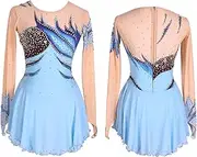 [Zagitova] Figure Skating Dress for Girls Long Sleeve Patchwork Competition Handmade Dance Outfit with Shiny Rhinestone