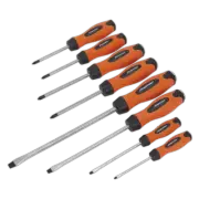 Screwdriver Set 8pc Hammer-Thru Hi-Vis Orange HV004 Sealey New