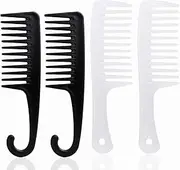 findTop 4 PCS Wide Tooth Comb, Detangling Comb, Shower Comb with Hook, Detangling Comb Large, Hair Comb Brush for Curly, Wet, Dry, Thick Hair (Clear+Black)