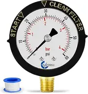 Water Pressure Gauge for Swimming Pool Filter, Spa, Aquarium, 60psi Plumbing Clean Filter Indicator with Dual Display & 1/4" NPT Brass Lower Connection with Teflon