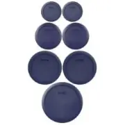 Dark Blue Pyrex Lid Set for Food Storage 7 Durable Plastic Lids Secure Fit