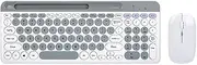 Blelsa Dual-Mode Wireless Keyboard & Mice Combo 2.4G Bt5.0 Membrane Keyboard Bt 3-Channels Can C Connect Four Devices Rechargeable Keyboard Two Mode Connectivity Ergonomic Design Support Pc, White