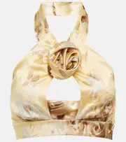 [Alessandra Rich] Alessandra Rich Floral silk satin crop top AU 14 neutrals
