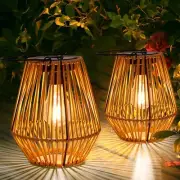 Solar Lantern,2 Pack Solar Wicker Lanterns Outdoor Waterproof Boho Lights for...