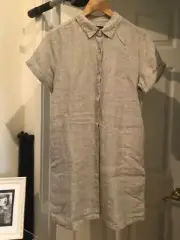 Tahari Linen shirt dress small beige greige NWT pockets s